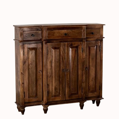 Image of Harvey Wooden Sideboard Cabinet for Living Room | Antique Wooden Cabinet for Storage Organizer with Doors | Cabinet for Home | Wooden Storage Furniture for Home | Walnut