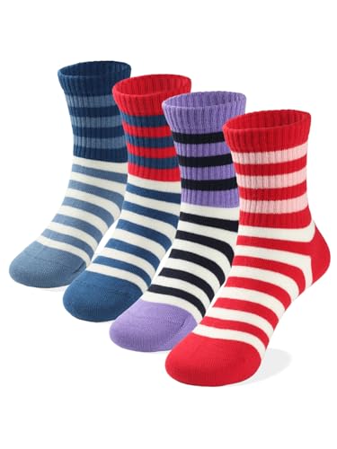 COTTON DAY Kids Girls Pink Cream Crew Athletic Socks Colored Stripes Size S (6) 4-6 Years