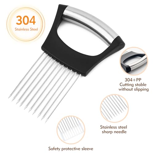 Onion Holder for Slicing - Stainless Steel Onion Slicer & Vegetable Holder Cutting Tool for Onions, Tomatoes, Avocados, Eggs, Lemon, Potatos | Multi-Use Kitchen Utensil