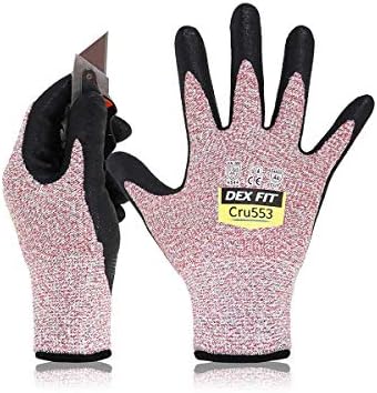 DEX FIT Level 5 Cut Resistant Gloves Cru553, 3D-Comfort Fit, Firm Grip, Thin & Lightweight, Touch-Screen Compatible, Durable, Breathable & Cool, Machine Washable; Red XS (6) 1 Pair