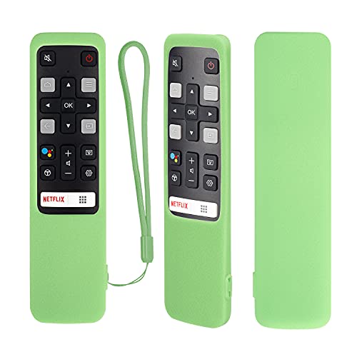 CHUNGHOP Protective Silicone Remote Case for TCL RC802V FMR1 FNR1 Smart Voice Remote TCL Alto 6+ Remote, Shockproof, Washable and Skin-Friendly, Anti-Lost Remote Cover with Loop (Glow in Dark Green)