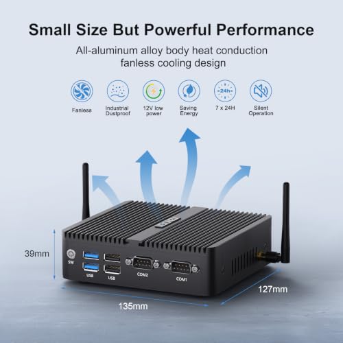 Image of Fanless Mini PC Win 11 Pro industrial PC 12th Gen J6412 16G DDR4 512G SSD | Office Home Industrial Mini Computer, 2xHD+DP 4K Triple Display /2xLan /2xRS232 COM /WiFi /BT 4.2 /VESA,Linux Micro PC