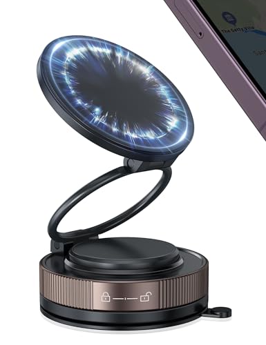 ACAGET 360 Adjustable Vacuum Suction Magnetic Phone Holder for MagSafe Car Mount Suction Cup Makeup Mirror Tripod Phone Bracket Mount for Vlog Video Recording Zinc Alloy Vacuum Magnetic Car Holder