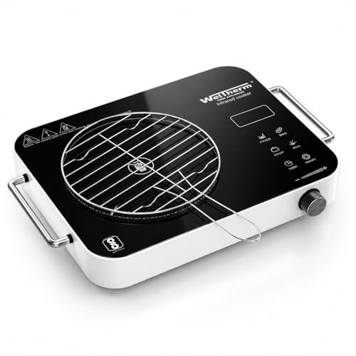 Image of WelTherm Premium 2200W Infrared Cooker with Grill, Touch Panel & Rotary Knob Controller, Adjustable Temperature & Power Levels, Works with All Cookware,Side Handles, Portable Electric Cooktop