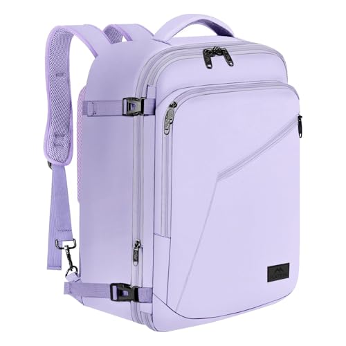 MATEIN Mochila Viaje Cabina Avion 40x30x20, Mochila Viaje Mujer Expandible 30L para Vueling Eurowings, Impermeable y Ligera Equipaje de Mano, Travel Backpack para Negocios, Trabajo, Universidad, Lila