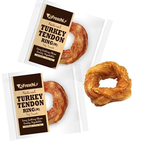 Afreschi Turkey Tendon Dog Treats for Signature Series, All Natural Human Grade Puppy Chew, Turkey Sourced from USA, Hypoallergenic, Rawhide Alternative, 2 Units/Pack Ring (Medium)