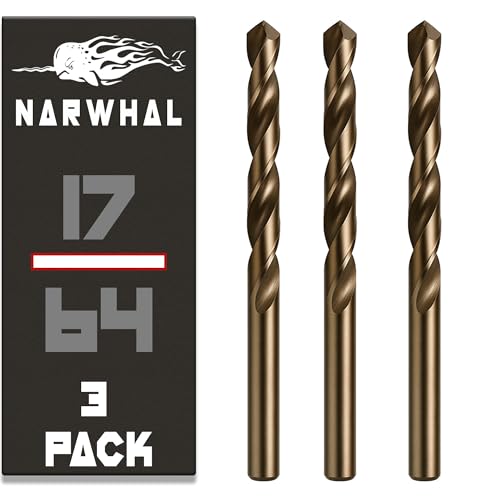 Narwhal 17/64 Inch Cobalt Drill Bits (3 Pack - Industrial Grade M35 Cobalt) 4-1/4 Length & 135 Degree Split Point for Drilling Into Metal Hardened & Stainless Steel Cast Iron & More!