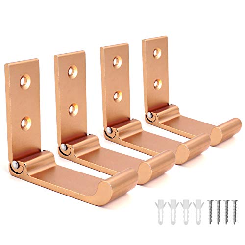 YOCZOX - 4 ganchos plegables de aleación de aluminio para colgar abrigos, colgador multifunción plegable con esquina redondeada para auriculares, mochilas, baño, cocina, dormitorio (oro rosa)