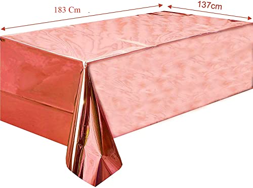 Image of Crackles Rectangular Rose Gold Shiny Metallic Tinsel Foil Solid Color Reusable Table Cover 1.37mX1.83m for Indoor Outdoor Party Birthday,Wedding,Thanksgiving,Christmas,Buffet Parties,Camping