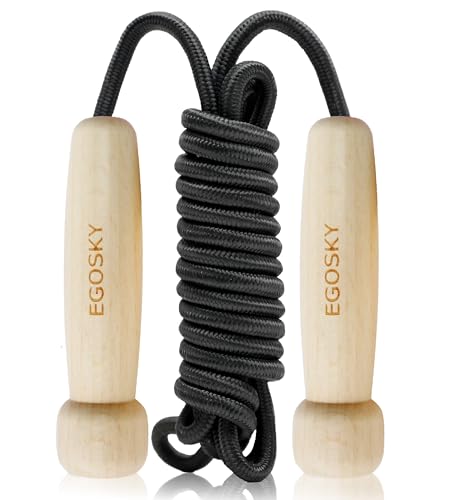 Jump Rope for Women Men Kids, EGOSKY Adjustable Wooden Handle Skipping Rope for Adult Boys Girls Fitness Exercise Outdoor Activity