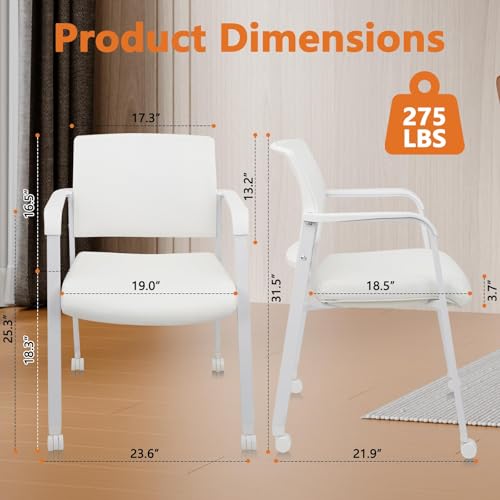 Image of CLATINA Rolling Conference Chairs, 4 Pack Stackable with Wheels and Paddle, Ergonomic Mesh Back and Arms for Meeting, Conference, Training Room & Home Office (White)