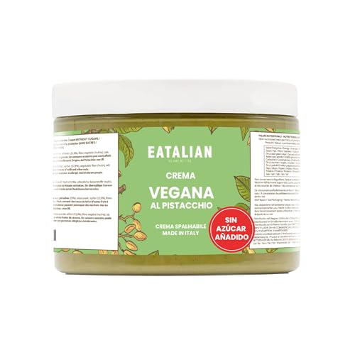 EATALIAN BY AMZ BETTER Crema de Pistacho vegana sin azúcares añadidos, crema vegana para untar, ideal para pan, perfecta con helado y para Dubai Chocolate, 500g Made in Italy