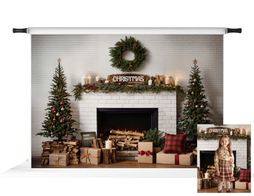 Toile de fond Noël cheminée brique blanche Kate pour réussir vos portraits de fêtes