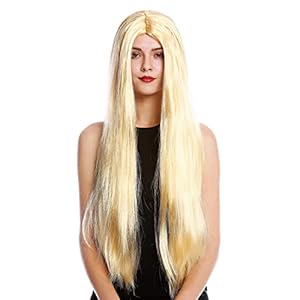 WIG ME UP- TH46-P03 Peluca Mujer Hombre para Carnaval Halloween Muy Largo Liso Raya en el Medio Rubio