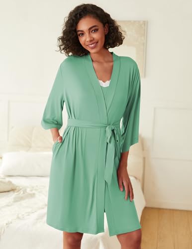 Image of Ekouaer Robes Womens Nightgown and Robe Set 2 Piece Sexy Lace Spaghetti Strap Lightweight Sleepwear with Pockets S-XXL