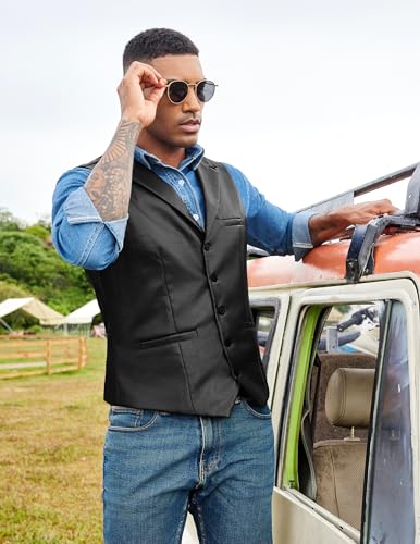 COOFANDY Men's Leather Suit Vest Casual Western Vest Jacket Lightweight V-Neck Dress Waistcoats Halloween Costumes4