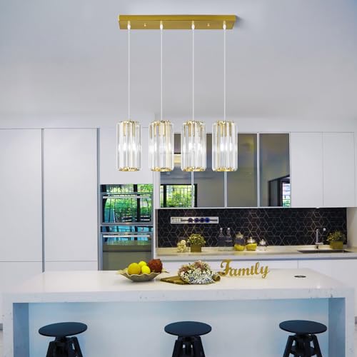 Image of Gold Pendant Lighting Modern Pendant Light, Mini Crystal Chandeliers,Adjustable Pendant Light Fixture for Kitchen Island Dinning Room Corridor Bedroom(Gold 4-Light)