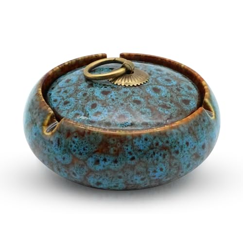 SPERMUOY Posacenere in ceramica con coperchio, posacenere in ceramica e antivento per fumatori, posacenere creativo fatto a mano come decorazione per casa e ufficio