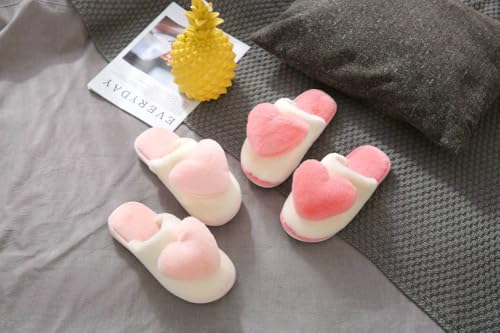 Women's Sweet 3D Heart Love Fuzzy Slippers Slide-On Fluffy Comfortable Fur Lined Indoor Cozy Slippers Girls Gift4