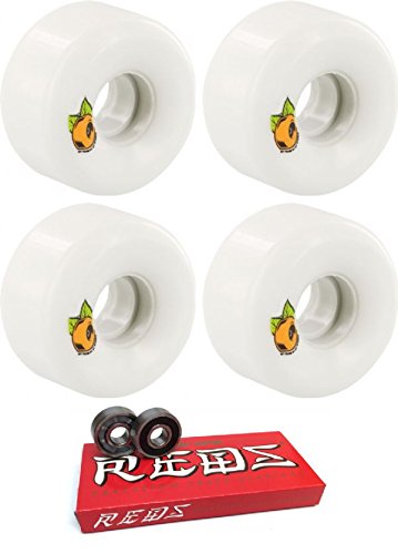 OJ Wheels 52mm Plain Jane Keyframe White/Orange Skateboard Wheels - 87a with Bones Bearings - 8mm Bones Super Reds Skateboard Bearings - Bundle of 2 Items