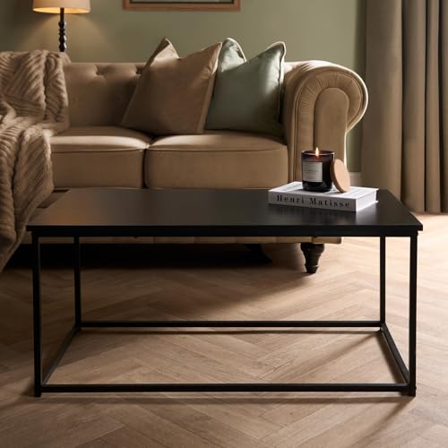 OHS Coffee Side Table with Metal Frame, Modern Wooden Top Stylish & Durable Industrial Centre Table For Living Room Office & Compact Spaces Easy Assembly, Black-90x48x40cm - Image 2