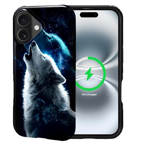 Coque iPhone 16 MagSafe antichoc en acrylique premium motif loups mystiques