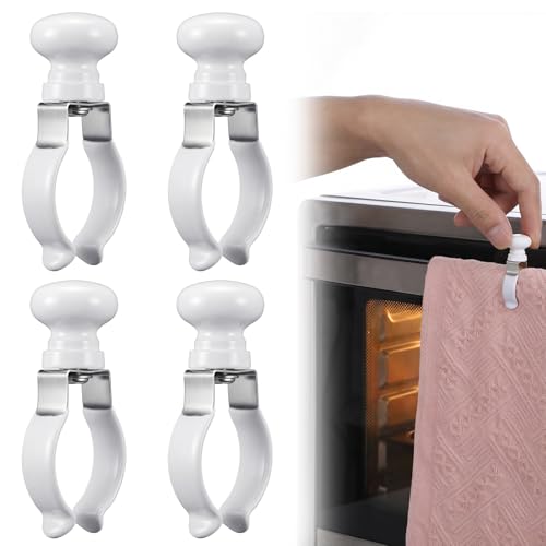 4 Pack Stainless Steel Towel Clips – Heat-Resistant No-Slip Grippers for Oven, Stove & Dishwasher, Strong Hold Easy Install Kitchen Towel Holder for Home Organization
