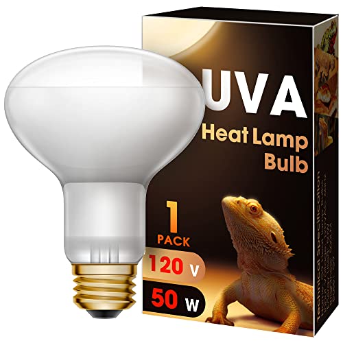 Heat Lamp Bulbs, Briignite UVA Reptile Light, Reptile Heat Lamp Bulbs E26 Base, 50W Basking Spot Bulb for Reptile, Full Spectrum Heat Light Bulb for Turtle Lizard Tank, Bearded Dragon, 1 Pack