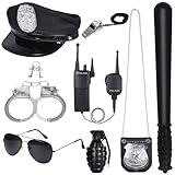 quescu Police Accessory Role Play Set For Kids,8PCS Police Costume Gear With Police Hat,Toy Handcuffs for Halloween Accessories