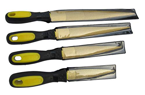 FITOOL Golden Wood Rasp 4Piece Set, Fine Cut, 4"-6"-8"-10", for Wood, Leather, Soft Metals, Soft Plastic, Quality High Carbon Steel Tapered Rasp File 4-Pack - Image 2