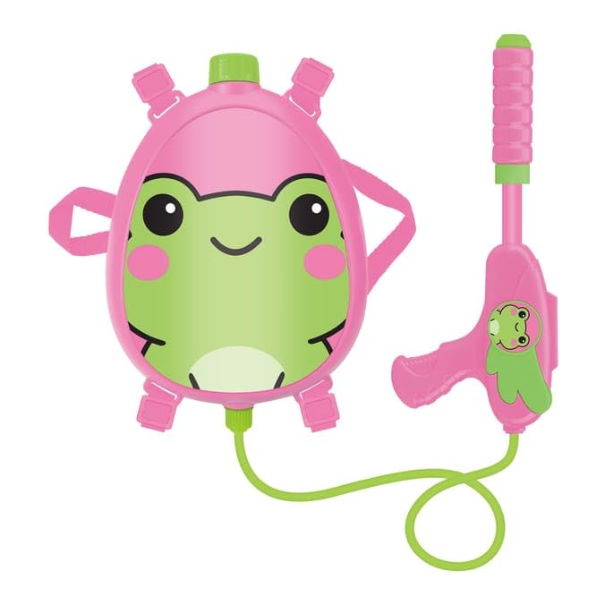 rightclick Frog Water Blaster Backpack – Kids Water Gun Backpack with High Capacity Water Tank & Pump Action Blaster – Outdoor Water Spray Toy for Garden, Beach & Summer Outdoor Play Ages 3-8 Years.