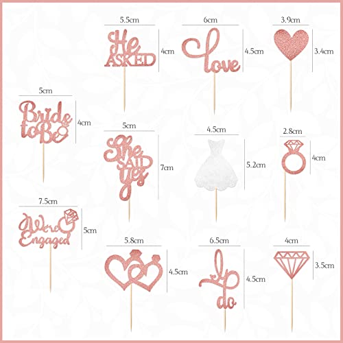 48 Pieces Rose Gold Bride Shower Cupcake Topper Glitter Wedding Cupcake Picks Diamond Ring Heart Cake Topper For Wedding Engagement Party Shiny Cake Decorations #TOP1