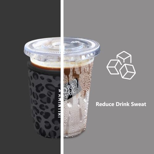 Image of 3 Pack Reusable Sleeve for Iced Coffee Cup, Coffee Neoprene Sleeve for Iced&Hot Drinks, Coffee Sleeve Compatible with Starbucks, Dunkin Coffee Cup. (Black Leopard Walk)