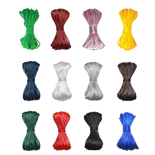 3.0 mm Nylon Satin Cord 12 Bundles Beading Braided Thread String for Chinese Knotting Rattail Macrame Bracelets Necklaces Jewelry Making 120 Yards