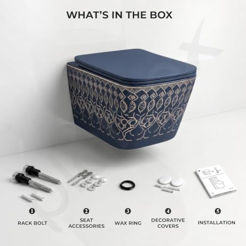 Image of Plantex Commode for Toilet /Ceramic Rimless Washdown Western Toilet /P Trap Commode with Soft Closing Toilet Seat Cover - (LAS04, Blue)
