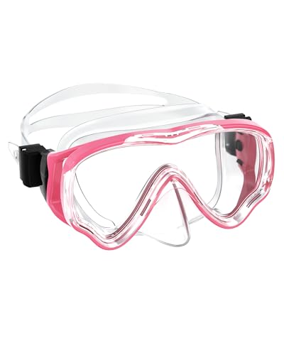 Taucherbrille Kinder mit Nasenabdeckung | Schwimmbrille Kinder Schnorchelmaske Anti-Fog Anti-Leck | Tauchmaske Kinder 180°Panorama HD Tempered Glas für Kinder 4-12 Jahre Jungen Mädchen