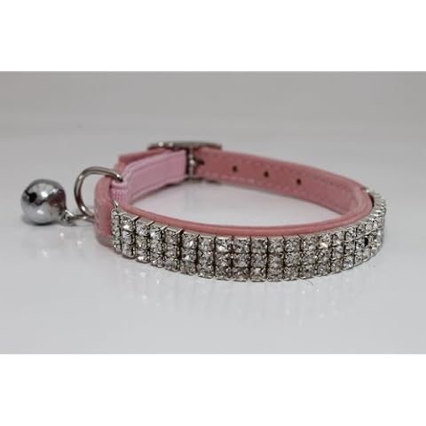 Diamante Cat collar Rhinestone Bling , Safety Elastic and Bell, Velvet collar (Pink) Cover