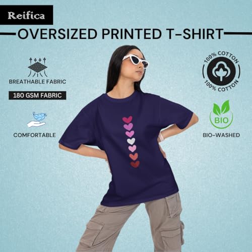 Image of Reifica Women 100% Pure Cotton Drop Shoulder Loose Fit Oversized T Shirts (Combo Pack of 2)