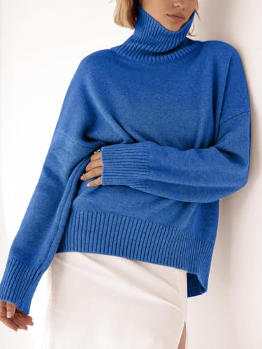Image of YKR Women's Turtleneck Sweater Chunky Long Sleeve Knitted Pullover High Low Hem Trendy 2026 Fall Winter Basic Jumper Top