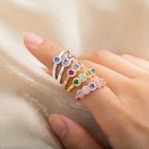 Custom 1 2 3 4 5 Birthstone Ring Gift for Her Personalized Gemstone Ring Mothers Day Gift for Mom Engagement Ring Anniversary Ring January Birthstone Garnet Ring Custom Birthstone Month3