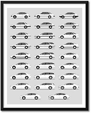 Póster hecho a mano compatible con Honda Accord impreso, arte de pared, decoración hecha a mano de las generaciones del acuerdo, historia y