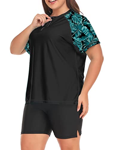 Inno Women's Plus Size 2 Piece Rash Guard Swimsuits Short Sleeve with Boyshorts UPF 50+ Surfing Swimwear 1X 2X 3X 4X 5X 6X