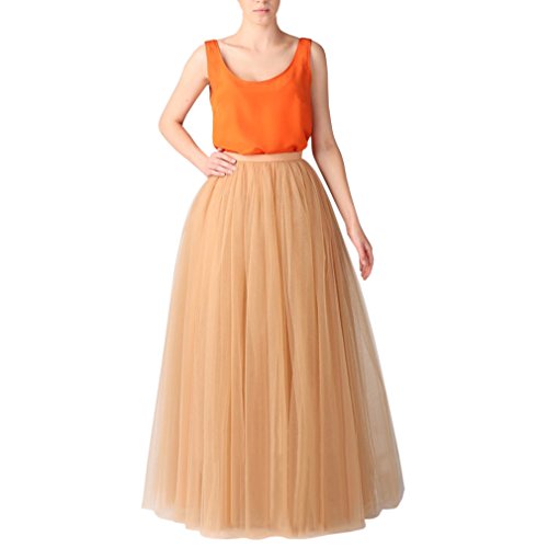 Wedding Planning Women's Long Tutu Tulle Skirt A Line Floor Length Skirts Small Dark Champagne
