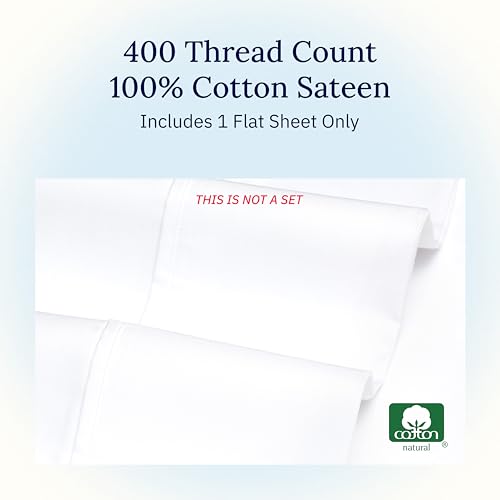 California Design Den Twin Flat Sheet Only, Soft 400 Thread Count 100% Cotton Bed Sheets, Soft Sateen, Cooling, Breathable & Durable Bedding - Bright White