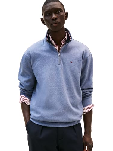 Tommy Hilfiger Mens Long Sleeve Fleece Quarter Zip Pullover Sweatshirt, Fleet Blue Heather, XX-Large US
