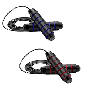 XMIAO Jump Rope, 2 Pack Skipping Rope with Ball Bearings Tangle-Free Rapid Speed Steel Wire, Adjustable 6” Memory Foam…