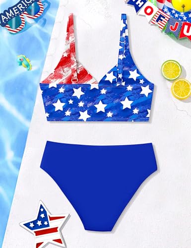 Girls Swimsuit Bikini Set 2 Piece V Neck Girls Bathing Suit Color Block Twist Cross Swimwear Padded 9-16y4