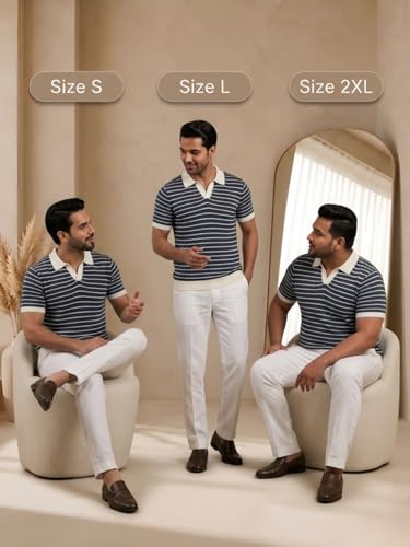 Image of GRECIILOOKS Polo T Shirt for Men | Knitted Block Collar Neck T-Shirt | Smart Casual Striped Design | Premium Mens T Shirts | Office Wear, Travel & Everyday Styling