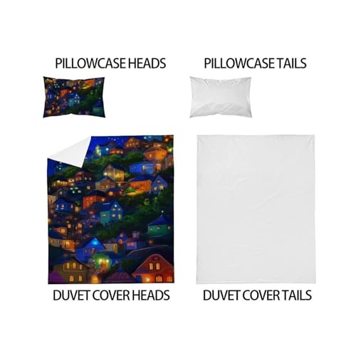 Housse de couette 135x200 lit simple microfibre 3D taies d'oreiller parure de lit fille