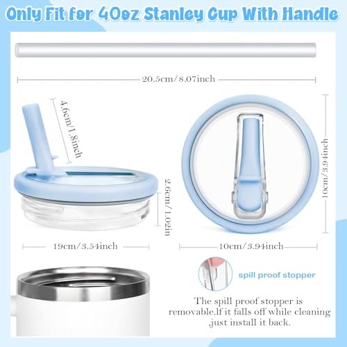 Image of 40oz Tumbler Replacement Flip Straw Lid Pack of 2 - Leak Proof BPA Free Lid with 2 Reusable Straws, Splash Resistant Flip Top Cover Compatible with Stanley 40 oz Quencher H2.0 Tumbler (Sky Blue)